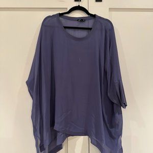 3/4 Length Sleeve Silk Top - Blue